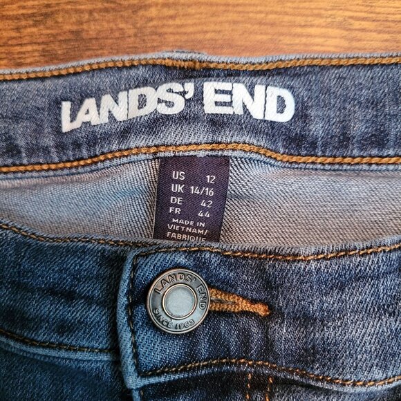 Lands End Jeans Women 12 Straight Crop Medium Dark Wash Soft Stretch Comfort - Picture 5 of 12